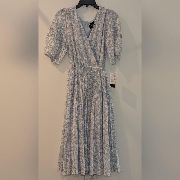 Maison Tara Blue Toile Midi Dress Size 10 Cottagecore Romantic Puff Sleeve NWT - Picture 7 of 9